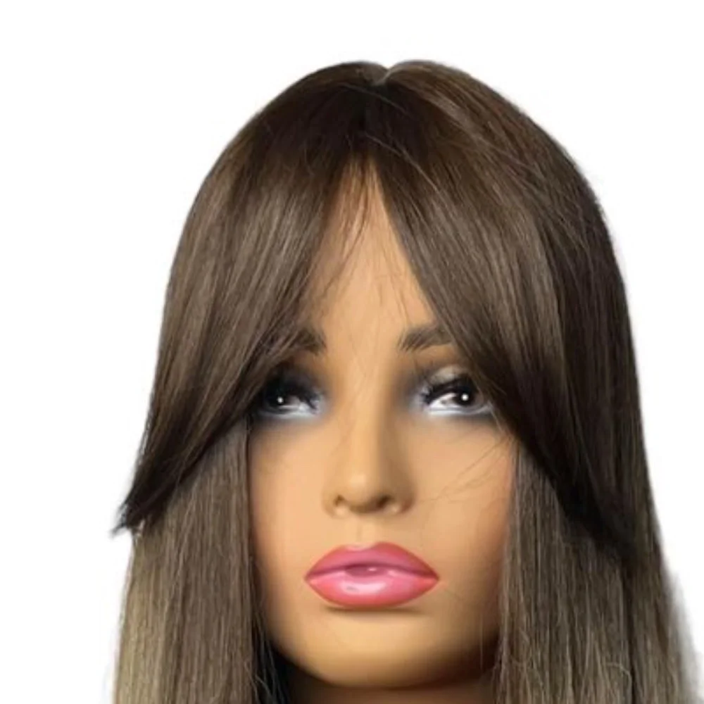 34 Inch balayage Brown & Ash Light Blonde Straig Long Wig  with Open Sid…